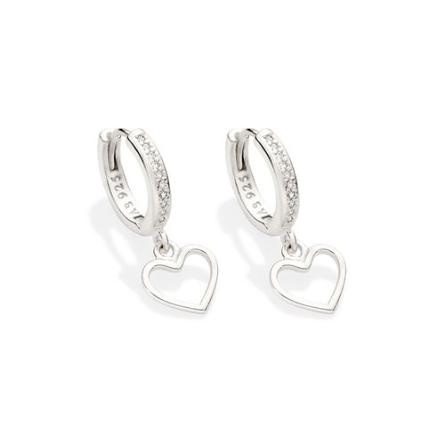 BRINCO ARGOLA COM CORAÇÃO PENDURADO DE PRATA 925 COM ZIRCÔNIAS