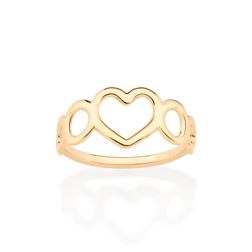 ANEL CORAÇÃO E CÍRCULOS BANHADO A OURO 18K