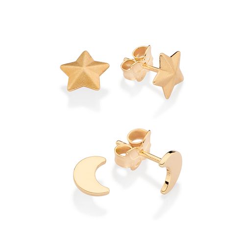 KIT BRINCO LUA E ESTRELA BANHADO A OURO 18K