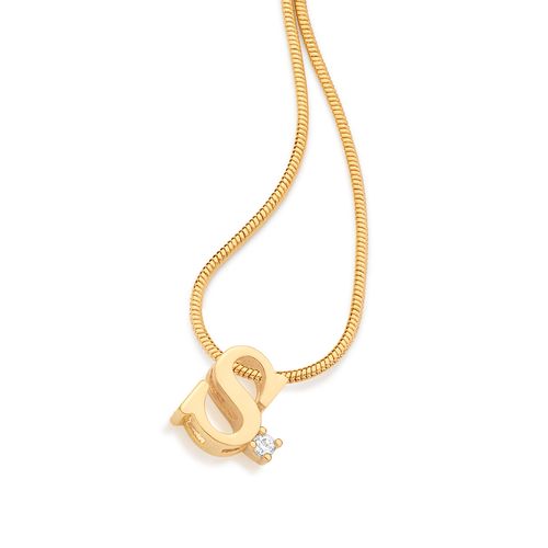 PINGENTE LETRA BANHADO A OURO 18K COM ZIRCÔNIA-LETRA S