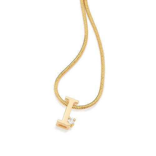 PINGENTE LETRA BANHADO A OURO 18K COM ZIRCÔNIA-LETRA I