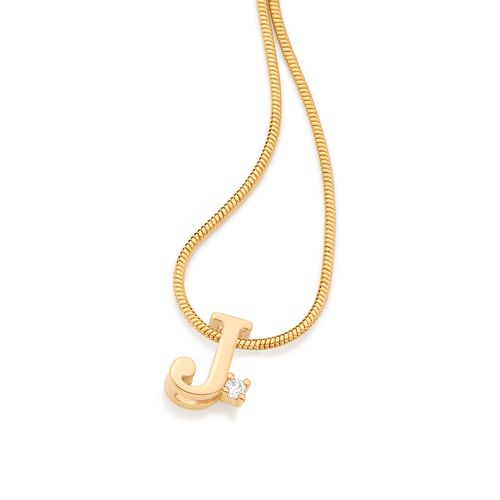 PINGENTE LETRA BANHADO A OURO 18K COM ZIRCÔNIA-LETRA J