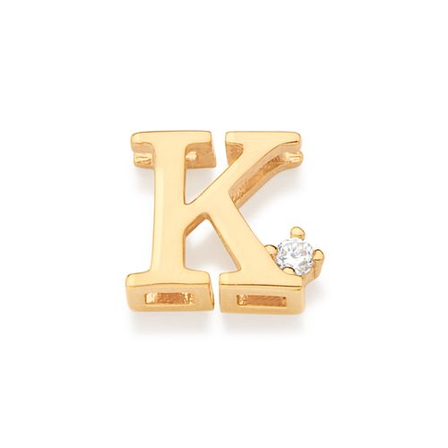 PINGENTE LETRA BANHADO A OURO 18K COM ZIRCÔNIA-LETRA K