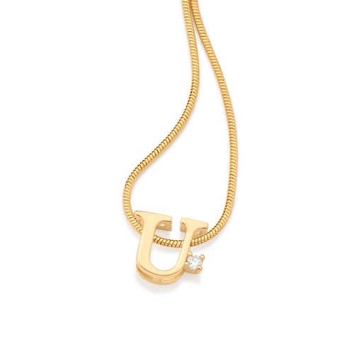 PINGENTE LETRA BANHADO A OURO 18K COM ZIRCÔNIA-LETRA U