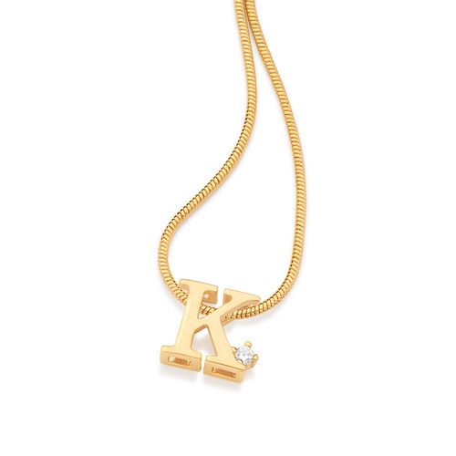 PINGENTE LETRA BANHADO A OURO 18K COM ZIRCÔNIA-LETRA K