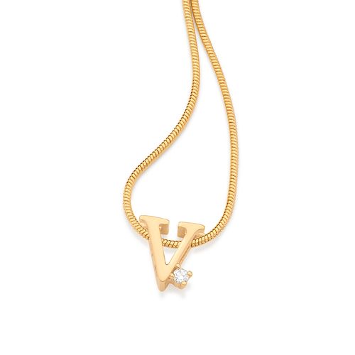 PINGENTE LETRA BANHADO A OURO 18K COM ZIRCÔNIA-LETRA V