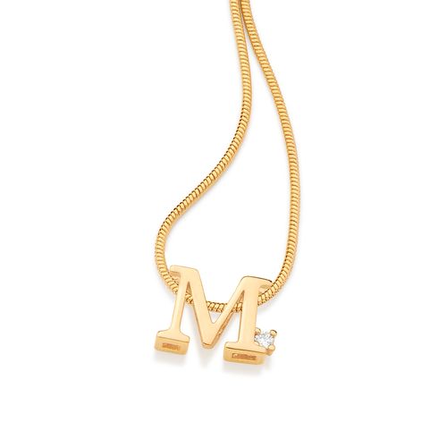 PINGENTE LETRA BANHADO A OURO 18K COM ZIRCÔNIA-LETRA M