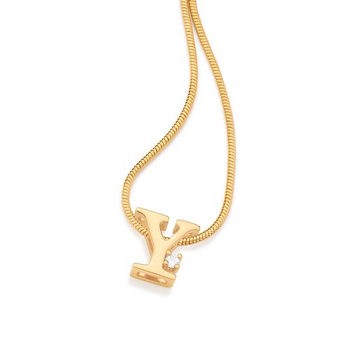 PINGENTE LETRA BANHADO A OURO 18K COM ZIRCÔNIA-LETRA Y