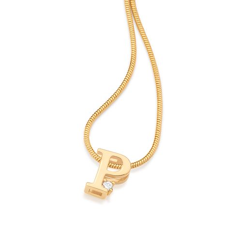 PINGENTE LETRA BANHADO A OURO 18K COM ZIRCÔNIA-LETRA P