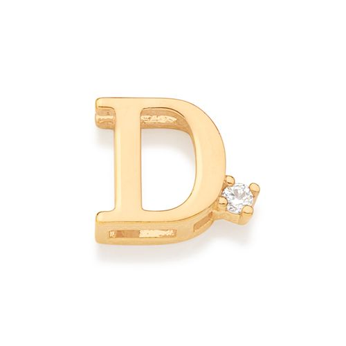 PINGENTE LETRA BANHADO A OURO 18K COM ZIRCÔNIA-LETRA D