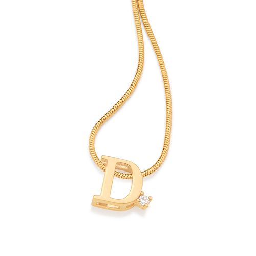 PINGENTE LETRA BANHADO A OURO 18K COM ZIRCÔNIA-LETRA D