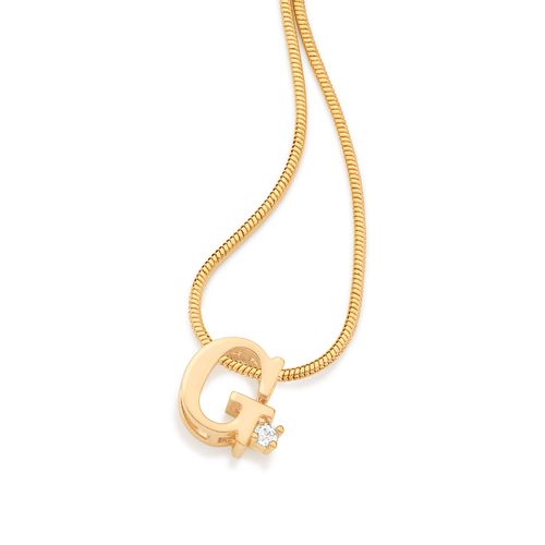 PINGENTE LETRA BANHADO A OURO 18K COM ZIRCÔNIA-LETRA G