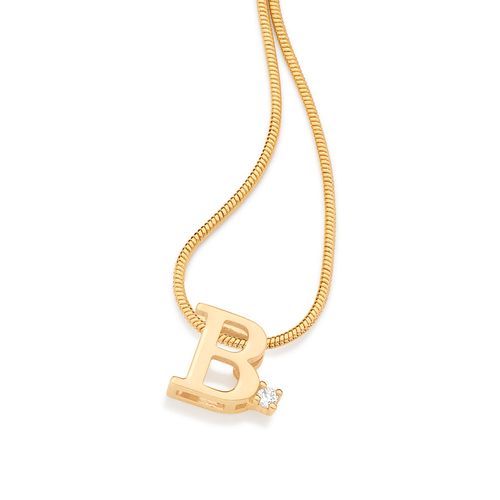 PINGENTE LETRA BANHADO A OURO 18K COM ZIRCÔNIA-LETRA B