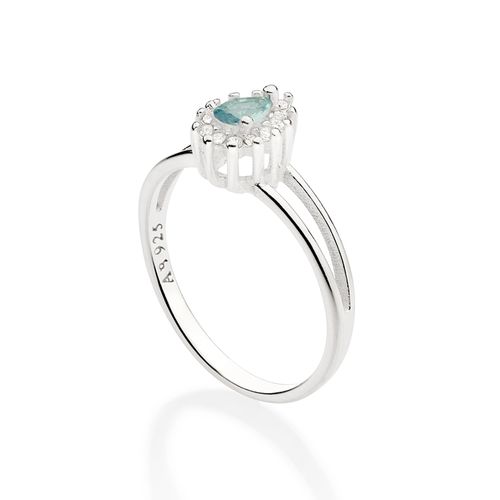 ANEL SOLITÁRIO DE PRATA COM ZIRCÔNIAS E CRISTAL