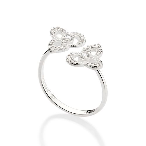 ANEL AJUSTÁVEL FLORES DE PRATA MACIÇA 925 COM ZIRCÔNIAS