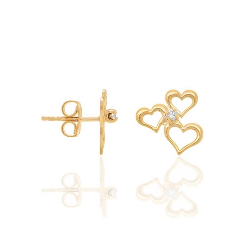 BRINCO CORAÇÕES VAZADOS BANHADO A OURO 18K COM  ZIRCÔNIAS