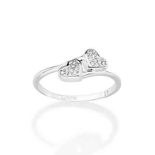 ANEL 2 CORAÇÕES DE PRATA 925 COM ZIRCÔNIAS