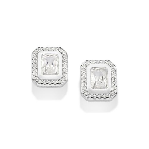 BRINCO RETANGULAR DE PRATA MACIÇA 925 COM ZIRCÔNIAS