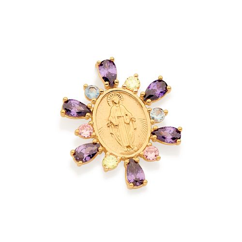 PINGENTE NOSSA SENHORA DAS GRAÇAS BANHADO A OURO 18K COM ZIRCÔNIAS