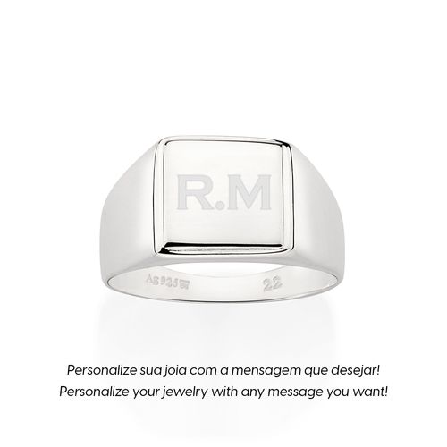 ANEL SINETE QUADRADO PERSONALIZÁVEL DE PRATA 925