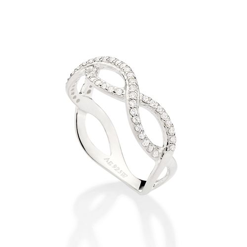 ANEL INFINITO DE PRATA MACIÇA 925 COM ZIRCÔNIAS