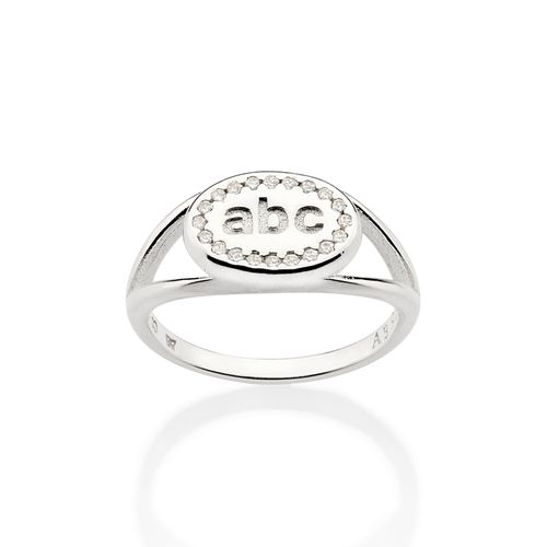 ANEL SKINNY ABC DE PRATA 925 COM ZIRCÔNIAS -BRANCO