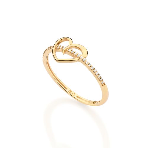 ANEL SKINNY CORAÇÃO COM ZIRCÔNIAS BANHADO A OURO 18K