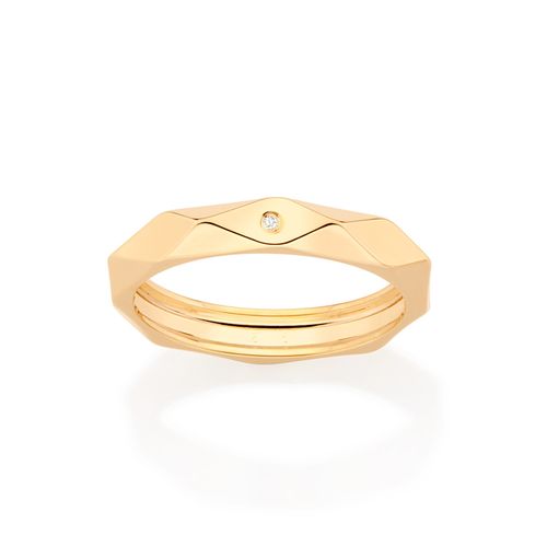 ALIANÇA GEOMÉTRICA BANHADA A OURO 18K COM ZIRCÔNIA