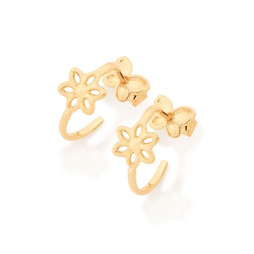 BRINCO MEIA ARGOLA FLOR BANHADO A OURO 18K