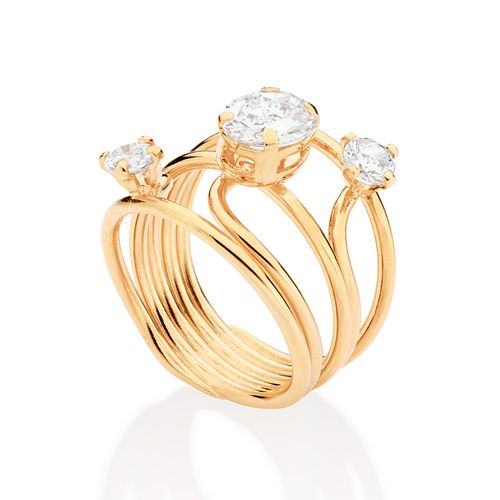 MAXI ANEL BANHADO A OURO 18K COM ZIRCÔNIAS