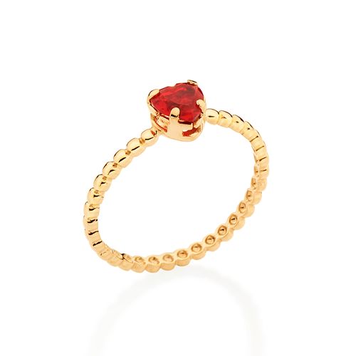 ANEL SOLITÁRIO CORAÇÃO BANHADO A OURO 18K COM CRISTAL