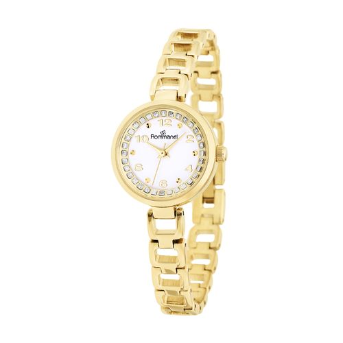 RELÓGIO ANALÓGICO SOCIAL DOURADO COM CRISTAIS