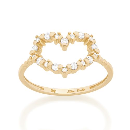 ANEL CORAÇÃO BANHADO A OURO 18K CORAÇÃO COM ZIRCÔNIAS