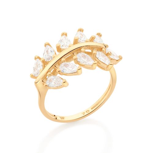 ANEL FOLHA BANHADO A OURO 18K COM ZIRCÔNIAS