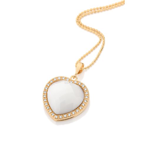 PINGENTE BANHADO A OURO 18K CORAÇÃO EM PEDRA COM ZIRCÔNIAS