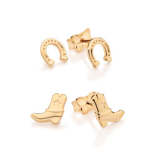 KIT BRINCO BOTA E FERRADURA BANHADO A OURO 18K
