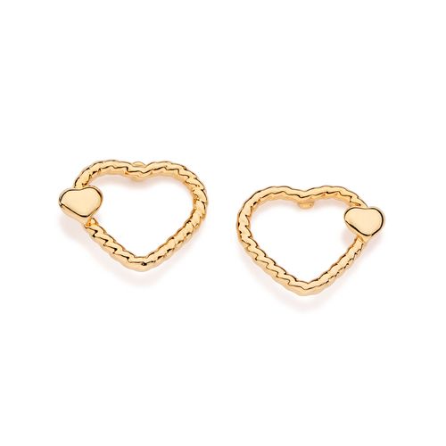 BRINCO CORAÇÃO VAZADO E TORCIDO BANHADO A OURO 18K