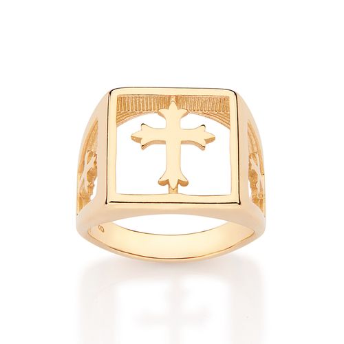 MAXI ANEL CHEVALIER VAZADO COM CRUZ BANHADO A OURO 18K