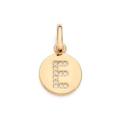 PINGENTE LETRA BANHADO A OURO 18K COM ZIRCÔNIAS -LETRA E