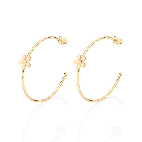BRINCO MEIA ARGOLA FLOR BANHADO A OURO 18K