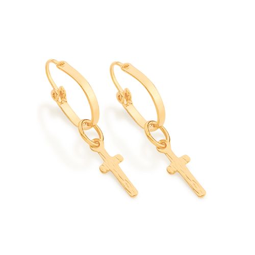 BRINCO ARGOLA CRUZ BANHADO A OURO 18K