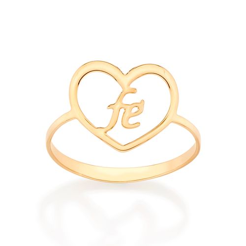 ANEL SKINNY CORAÇÃO ESCRITO FÉ BANHADO A OURO 18K