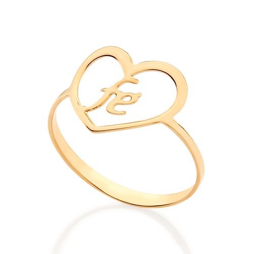 ANEL SKINNY CORAÇÃO ESCRITO FÉ BANHADO A OURO 18K