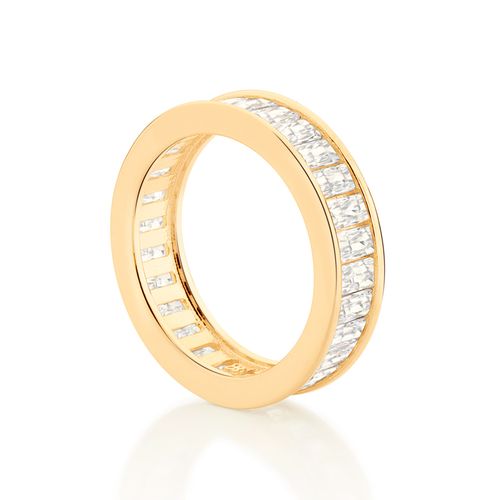MEIA ALIANÇA BANHADA A OURO 18K COM ZIRCÔNIAS BAGUETES