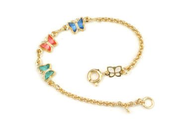PULSEIRA INFANTIL BANHADA A OURO 18K COM BORBOLETAS COLORIDAS