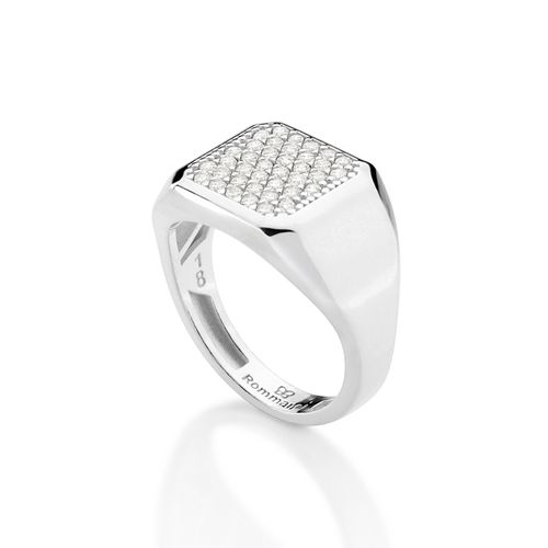 ANEL QUADRADO DE PRATA MACIÇA 925 COM ZIRCÔNIAS