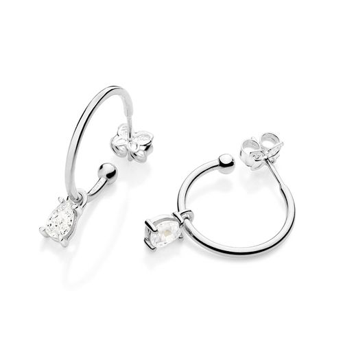 BRINCO MEIA ARGOLA DE PRATA MACIÇA 925 COM ZIRCÔNIAS