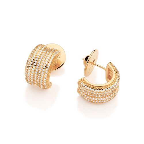 BRINCO MEIA ARGOLA COM ZIRCÔNIAS BANHADO A OURO 18K