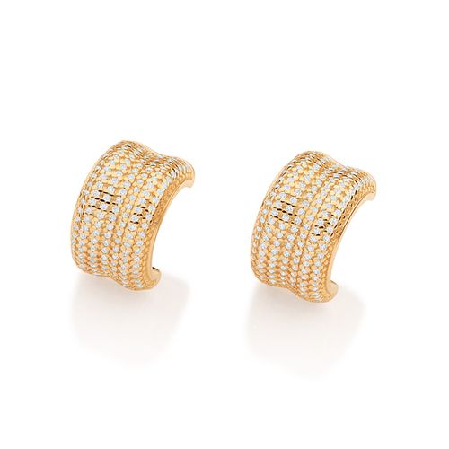 BRINCO MEIA ARGOLA COM ZIRCÔNIAS BANHADO A OURO 18K