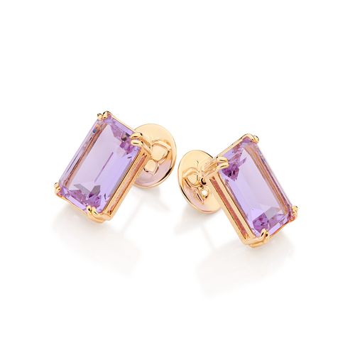 BRINCO SOLITÁRIO RETANGULAR BANHADO A OURO 18K COM CRISTAIS